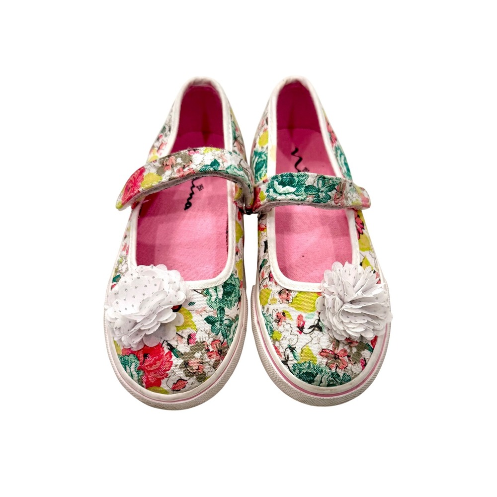 Nina Girls Floral Mary Jane Sneakers Pink White Flower Rosette Shoes Size 11